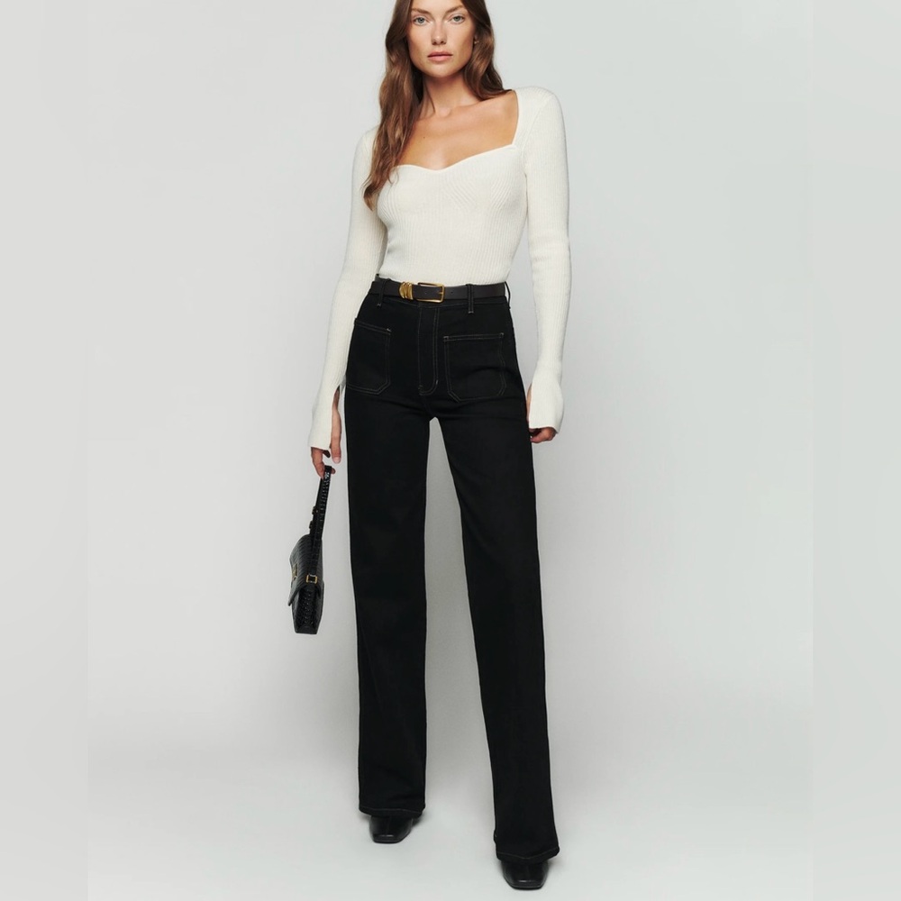 Reformation Black High-Rise Wide Leg Jeans